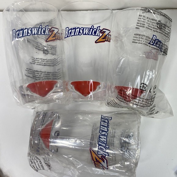 Brunswick Zone 18oz Pub Glass Beer Set Of 4 Bowling Tumbler Plastic Stackable - Picture 7 of 7